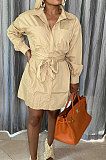 White Simple Autumn Long Sleeve Lapel Neck Single-Breasted With Beltband Shirt Dress BS1285-3