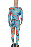 Light Blue Women Long Sleeve Starfish Printing Sexy Pants Sets ANK06026 