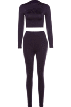Purple Wholesale Modest Long Sleeve O Neck Crop Top Skiny Pants Sport Sets SX1738131-3