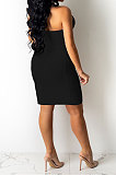 Black Wholesal New Halter Neck Strapless Backless Bandage High Waist Solid Color Hip Dress YSH96239-3