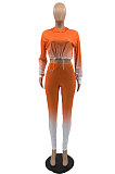 Orange Wholesale Gradient Long Sleeve Loose Hoodie Skiny Pants Sport Sets KSN88011-2