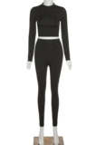 Black Wholesale Modest Long Sleeve O Neck Crop Top Skiny Pants Sport Sets SX1738131-9