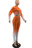 Orange Wholesale Gradient Long Sleeve Loose Hoodie Skiny Pants Sport Sets KSN88011-2