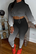 Black Wholesale Gradient Long Sleeve Loose Hoodie Skiny Pants Sport Sets KSN88011-1