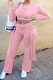 Pink Women Cotton Blend Solid Color Long Sleeve Round Collar Bandage Casual Sport Pants Sets JZH8082-2