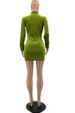 Green Autumn New Long Sleeve Single-Breasted Ruffle Slim Fitting Shirt Dress KSN88010-3
