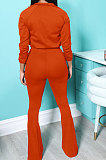 Orange New Autumn Winter Long Sleeve Zip Front Hoodie Flare Pants Solid Color Sport Sets KSN88012-5