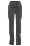 Gray Casual Pleated Split Slim Fitting Jean Pants YME04882