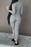 Black Cotton Blend Long Sleeve Zip Front Slim Fitting Solid Color Bodycon Jumpsuits YSH86261-4