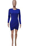Blue Euramerican Women Bodycon Individuality Split Solid Color Mini Dress LD81020-2