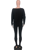 Black Simple Long Sleeve Loose Top Bodycon Pants Casual Two-Piece LSN7119-2