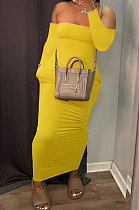Yellow Elegant Solid Color Strapless Slim Fitting Long Dress YSH86264-3