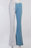 Light Blue Contrast Color Palm Tight High Waist Spliced Sexy Jeans Pants FLY21444-2