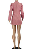 Pink Autumn Turn-Down Collar Single-Breasted Tight Solid Color Small Suit Jacket JZH8083