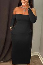 Black Elegant Solid Color Strapless Slim Fitting Long Dress YSH86264-1