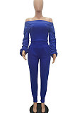 Orange Women Lantern sleeve Pure Color Bodycon Fashion A Word Shoulder Elastic Force Pants Sets MR2117-1