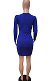 Blue Euramerican Women Bodycon Individuality Split Solid Color Mini Dress LD81020-2