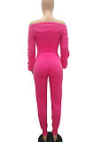 Black Women Lantern sleeve Pure Color Bodycon Fashion A Word Shoulder Elastic Force Pants Sets MR2117-2