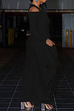 Black New Autumn Long Sleeve Off Shoulder Zip Front Loose Lantern Dress ZQ8121-1