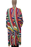 Multicolor Euramerican Women Printing Lantern sleeve Long Sleeve Mantle Jacket LD81022