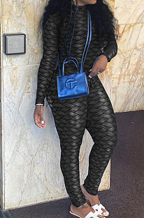 Black Women Fashion Autumn Winter Sexy Stand Collar Tight Printing Long Sleeve Milk Silk Zipper Bodycon Jumpsuits MR2116-3