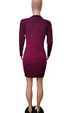 Wine Red Euramerican Women Bodycon Individuality Split Solid Color Mini Dress LD81020-3