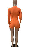 Orange Autumn Winter Euramerican Women Bandage Lacing Hollow Out Long Sleeve Romper Shorts LD81027-3