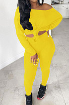 Yellow Simple Long Sleeve Loose Top Bodycon Pants Casual Two-Piece LSN7119-3