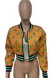 Orange Women Digital Printing Double Baseball Uniform Coat LD81023