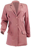 Pink Autumn Turn-Down Collar Single-Breasted Tight Solid Color Small Suit Jacket JZH8083