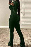 Coffee Wholesale Velvet Long Sleeve Zip Front Hoodie Flare Wide Leg Jumpsuits YX9297-5