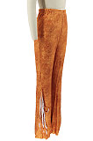 Blue Euramerican Bodycon Tassel Casual Long Pants High Waist Tiny Flared Pants KZ2132-1