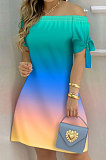 Euramerican Women Casual Fashion Gradient A Word Shoulder Mini Dress BX8888