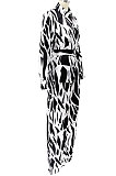 Black Women Autumn Winter Irregular Printing Lady Shirts Casual Loose With Waistband Pants Sets KZ2135-2