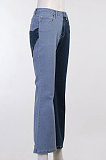 Blue Contrast Color Palm Tight High Waist Spliced Sexy Jeans Pants FLY21444-3