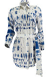 Sky Blue Euramerican Autumn Winter Long Sleeve Printing Cardiagn Tied Button T Shirt/Shirt Dress JZH8085