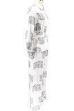 White Women Autumn Winter Irregular Printing Lady Shirts Casual Loose With Waistband Pants Sets KZ2135-1