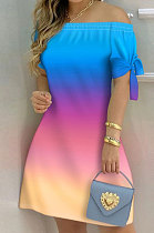 Euramerican Women Casual Fashion Gradient A Word Shoulder Mini Dress BX8888
