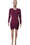 Wine Red Euramerican Women Bodycon Individuality Split Solid Color Mini Dress LD81020-3