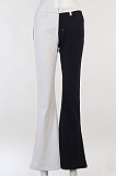 Dark Blue Contrast Color Palm Tight High Waist Spliced Sexy Jeans Pants FLY21444-1