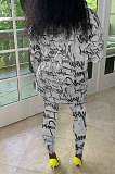 Gray Women Trendy Printing Long Sleeve Round Collar Casual Pants Sets KKY80056-3