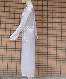 Autumn Winter Turn-Down Collar Pure Color Sexy Long Sleeve Split Long Dress HCFS653