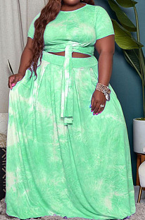 Green Euramerican Women Fashion Loose Printing Plus Skirt Sets MA6714 -3