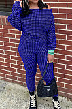 Blue Women Euramerican Trendy Sexy Autumn Winter  A Word Shoulder Tops Casual Pants Sets MR2119-6