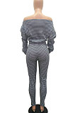 Rose Red Women Euramerican Trendy Sexy Autumn Winter  A Word Shoulder Tops Casual Pants Sets MR2119-5