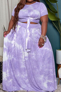 Purple Euramerican Women Fashion Loose Printing Plus Skirt Sets MA6714 -4