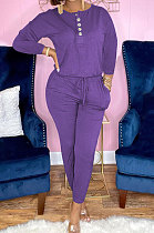 Purple Euramerican Women Autumn Fashion Sport Cotton Pure Color Pocket Pants Sets PH1241-4