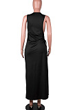 Russet-Red Solid Color Women High Waits Hollow Out Split Cross Trendy Sleeveless Long Dress MA6729-1