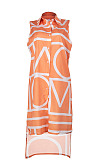 Orange Women Euramerican Fashion Printing Irregular Single-Breasted Sleeveless T Shirt/Shirt Dress MA6731-2
