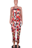 Red Women Tie Dye One Shoulder Printing Sleeveless Casual Jumpsuit MA6732-1
